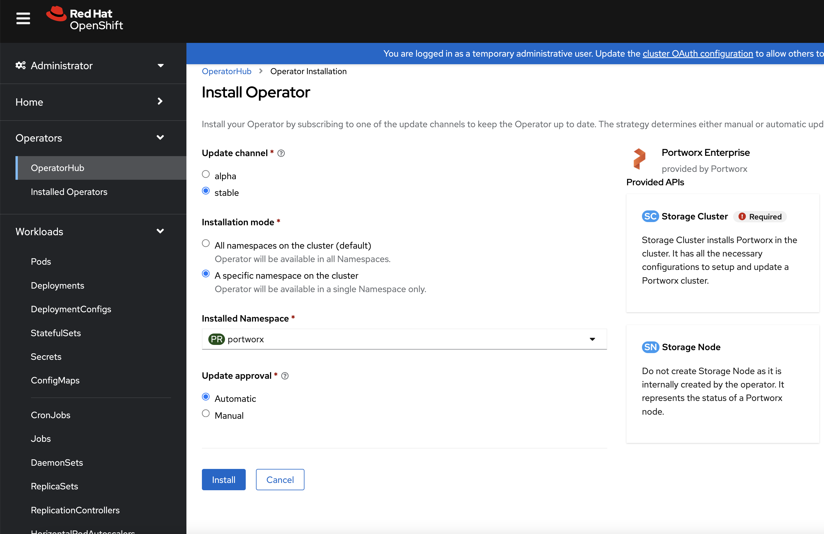Installed operator page
